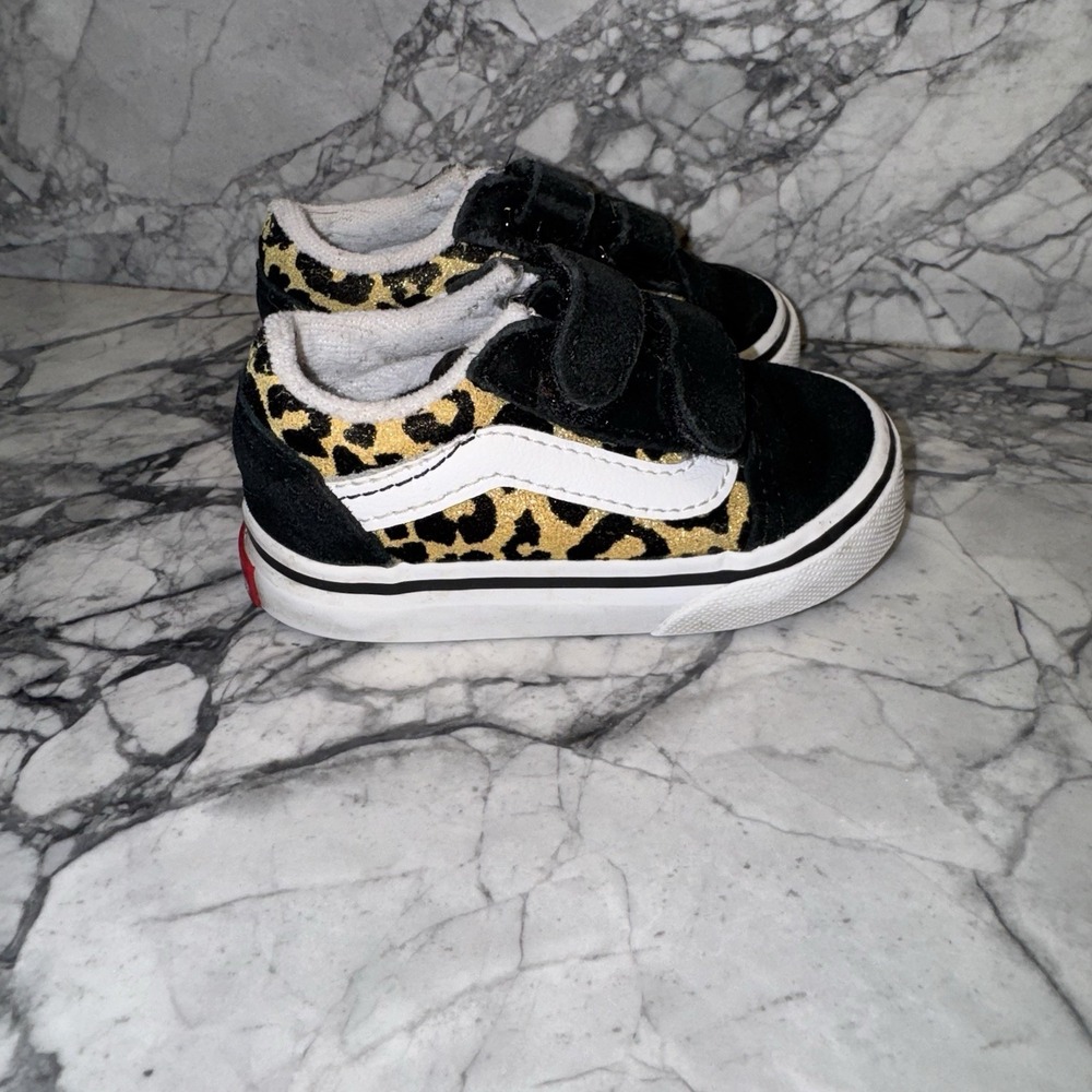 Vans ComfyCush Old Skool Girls Leopard Black sneakers Toddler 4C